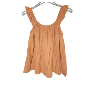 P. Cill Top Small Mustard Yellow Gauze Cotton Sleeveless Ruffle Flowy Festival‎